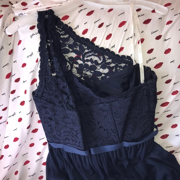 David’s bridal dark blue one shoulder maxi 👗 10 - Picture 4 of 5